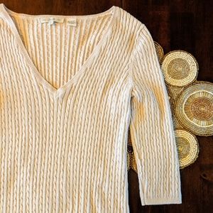 Pria Sweater Cable-Knit Sweater Cream V-Neck Pullover